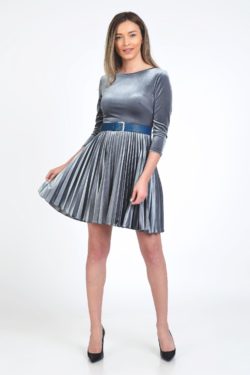 Curea albastra din piele sintetica cu catarama argintie 4cm