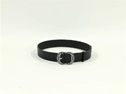 Curea piele sintetica neagra cu catarama metalica flori antic silver 4 cm