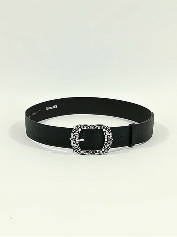 Curea piele sintetica neagra cu catarama metalica antic silver 4cm
