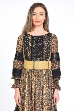 Curea camel piele sintetica cu catarama metalica argintie 8cm