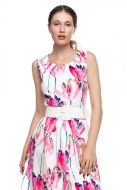 Curea piele sintetica alba cu catarama imbracata 6 cm