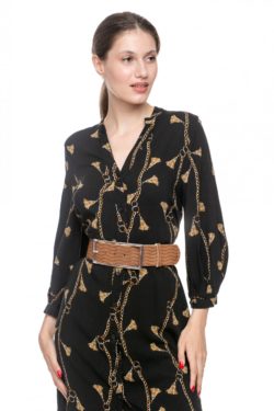 Curea Mabotex piele sintetica maro cu catarama metalica argintie 5 cm