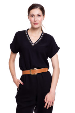 Curea piele camel cu catarama aurie 3.5 cm