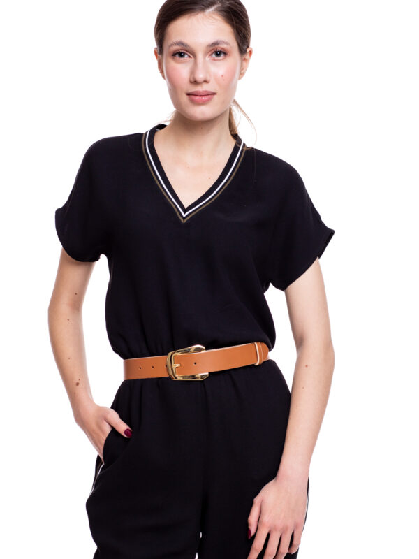 Curea piele camel cu catarama aurie 3.5 cm
