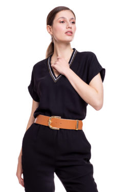 Curea piele camel si catarama aurie laser 5 cm