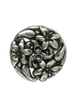 Set 6 nasturi metalici cu gauri model floral argintiu invechit Mabo L.54 3.5 cm