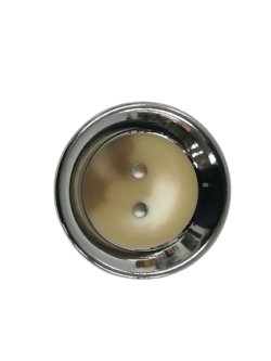 Set 10 nasturi poliester cu doua gauri bej melanj/metalizat pe rama Mabo L.48 3 cm