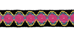 Rola 20 metri banda bumbac ornamentala neagra-multicolora Mabotex 3cm