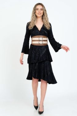 Brau piele naturala camel cu bej Cappuccino