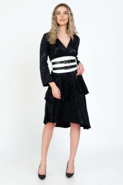 Brau piele naturala alba print croco Black&White