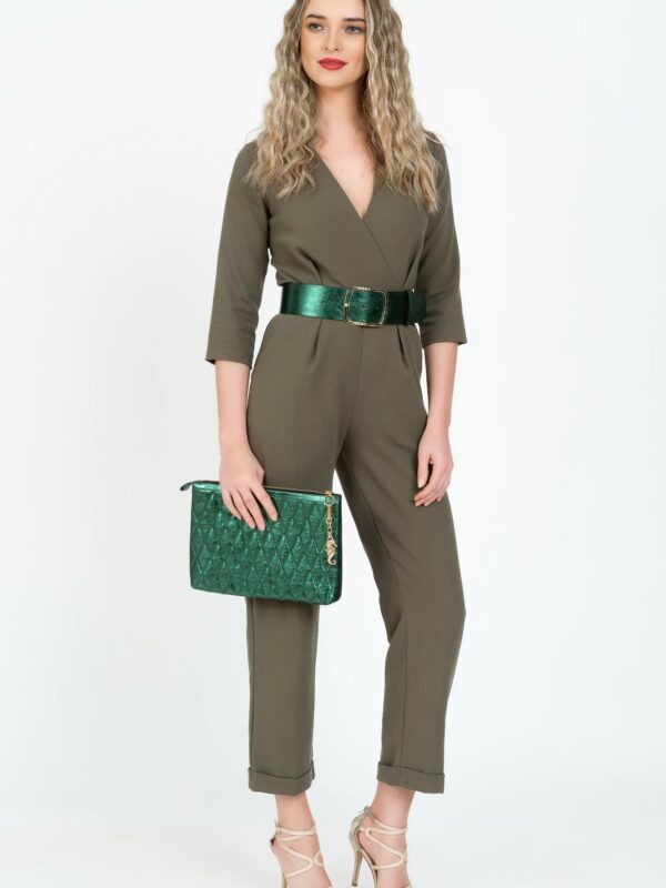 Lady M plic piele naturala verde metalizat