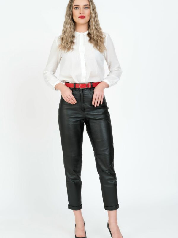 Curea piele naturala rosie print sarpe Red Flame