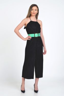 Curea verde din piele naturala cu catarama metalica aurie 6cm