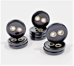 Nasturi poliester negri cu ocheti gun-metal 2.5cm