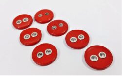 Nasturi poliester rosii cu ocheti metalici 2.5cm